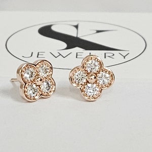 Natural Diamond Clover Earrings/14K,18K gold 9.7mm Clover Classic Dainty Cluster Stud Earrings/ Diamond Stud Earring/Anniversary Gift