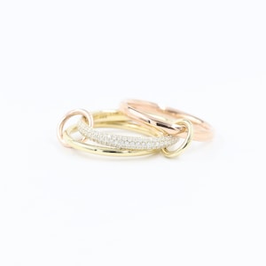 Stacking Rings with Connectors/Yellow Rose White gold 3 Bands with 2 connectors/2.6 mm Width Diamond Rings/Sean's Bundle of 3 Rings