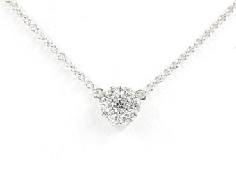 14K Gold Diamond Flower Necklace: .18ct Natural Diamond Pendant