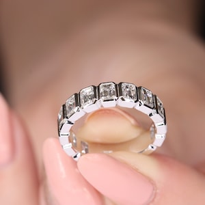 Bezel Setting Emerald Cut Diamond Band/2.4ct Emerald Cut Diamond Bezel set Wedding Band/Anniversary gift Ring/Stacking Band