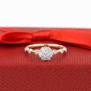Unique Diamond Engagement Ring/ 7mm Diamond Flower Ring/ Natural Diamond Anniversary Ring/ Anniversary Ring/ Girt for her