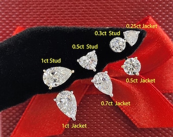 Pear Lab Diamond Jacket Earring/ Three Prong Diamond Jacket Earring/ Jacket earring only / Single or Pair Jacket Earring/ Anniversary gift