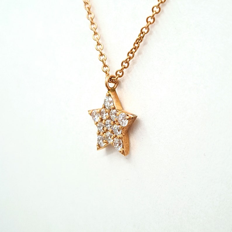 Diamanten halsketting/ster diamanten hanger/14k Solid Gold Star diamanten halsketting/minimalistische ketting/ster hanger afbeelding 3