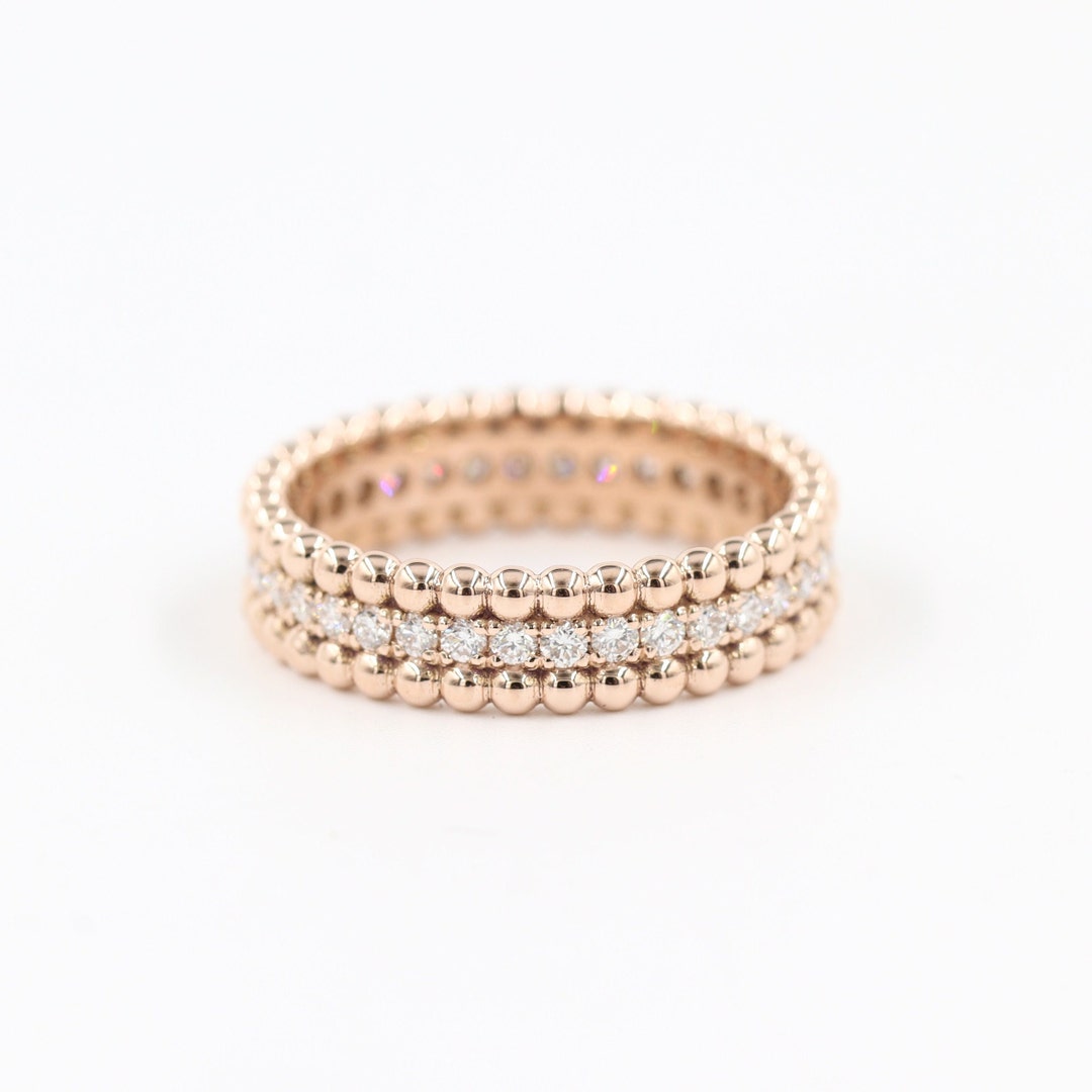 14K Gold Natural Diamond Eternity Ring: Stackable Bead Wedding Band ...