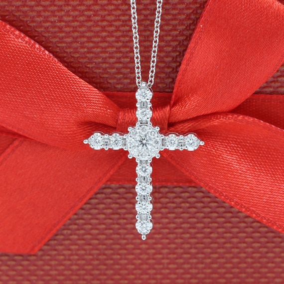 Dainty 0.5ct Natural Diamond Cross Pendant Necklace: 14K Gold 