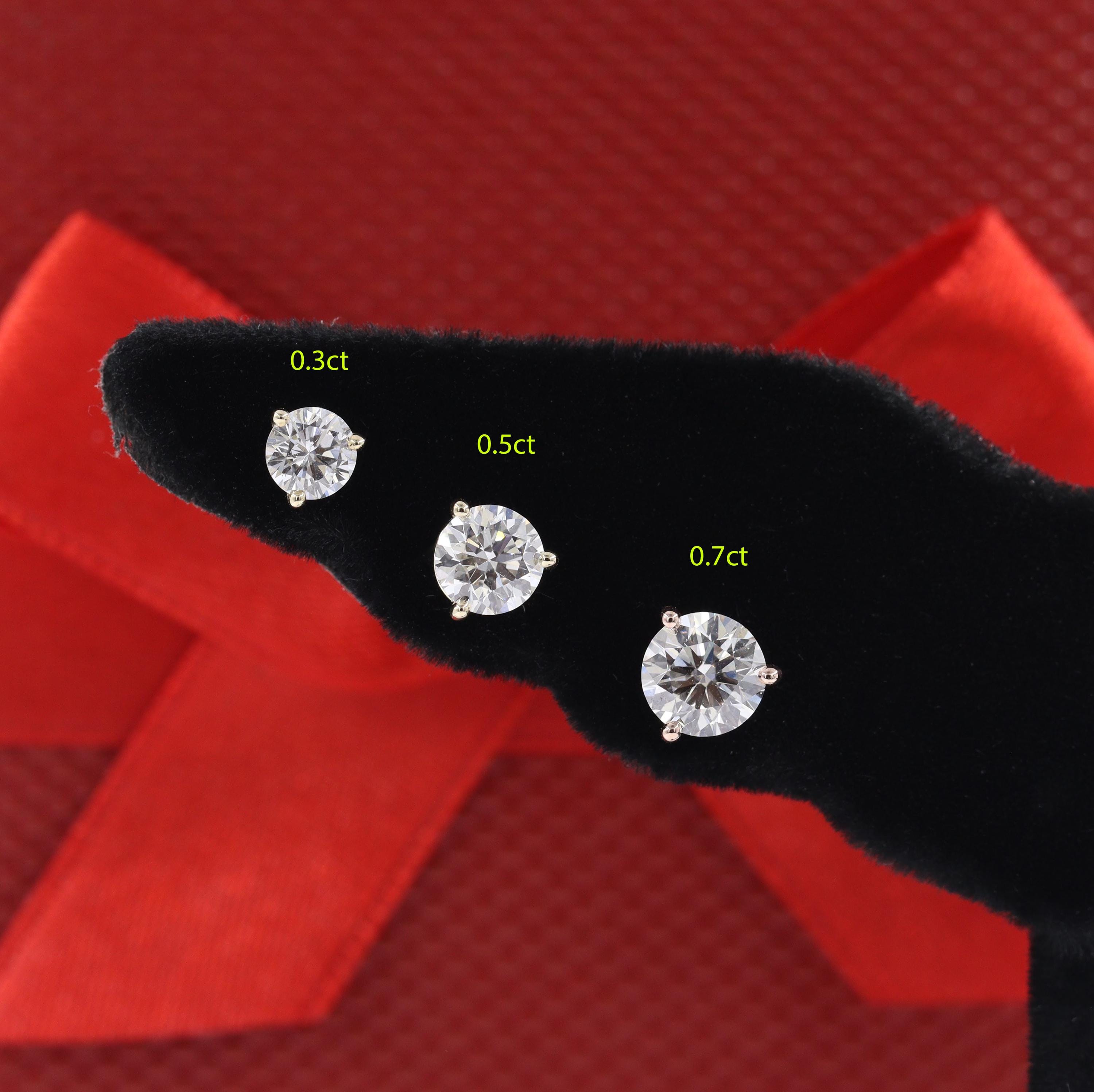 14K Gold Lab Diamond Stud Earrings: Prong Set Solitaire