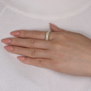 Diamond Double Row Eternity Ring/ 14K Gold Unique Wedding Band/ Double ...