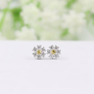 Diamond Flower Stud Earrings: Yellow Sapphire, 14k Gold