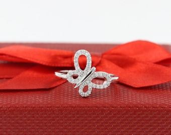 Anillo de mariposa con diamantes naturales/Anillo de aniversario