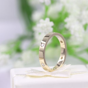 14k Gold Diamond Wedding Band: 3mm Flat Anniversary Ring