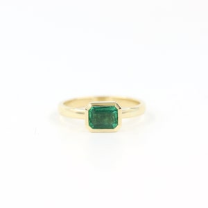Handmade 14K Gold Emerald Ring: Bezel Set Engagement Ring