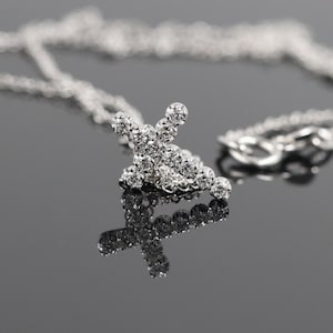 Round Natural Diamond Necklace/Dainty Simple small Cross Necklace/Adjustable Length/14K Gold 0.1ct Diamond Cross Necklace/Anniversary Gift