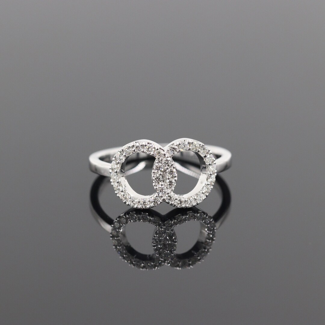 14K Gold Diamond Double Circle Ring: Stacking Promise Ring - Etsy