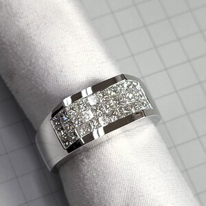 Invisible Set Princess Cut Diamond 1.9ct Men's Ring/Diamond Invisible Set Wedding Band/Gift For Him/Men's Diamond Ring image 3