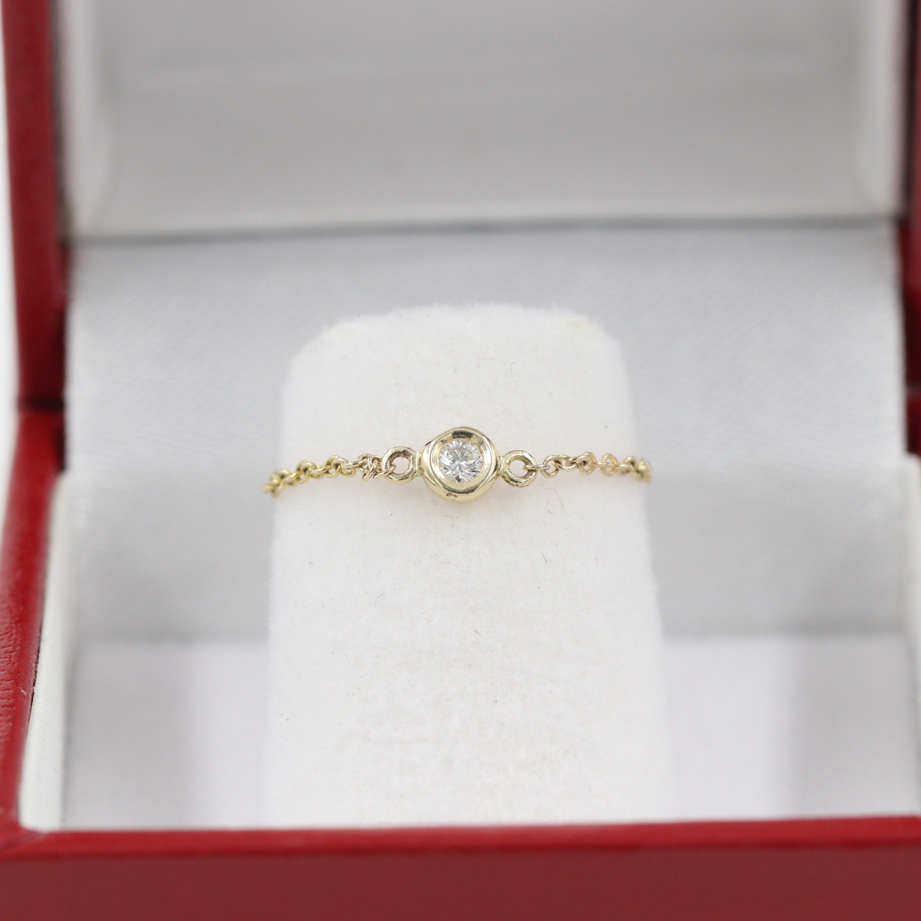 ベゼルセット 0.03カラット ダイヤモンド 14K ゴールドリング：上品な 