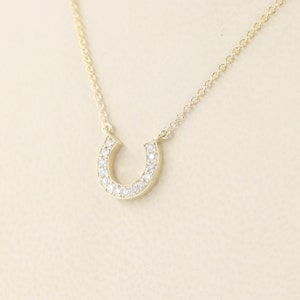 Horse Shoe Natural Diamond Pendant Necklace/ Horse Shoe Charm Necklace/14k Solid Gold Horse Shoe Pendant/Anniversary Gift