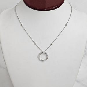 1ct Round Natural Diamond Circle Pendant With Four Natural Diamonds Bezel By The Yard Necklace/14K Gold Simple Necklace/Anniversary Gift