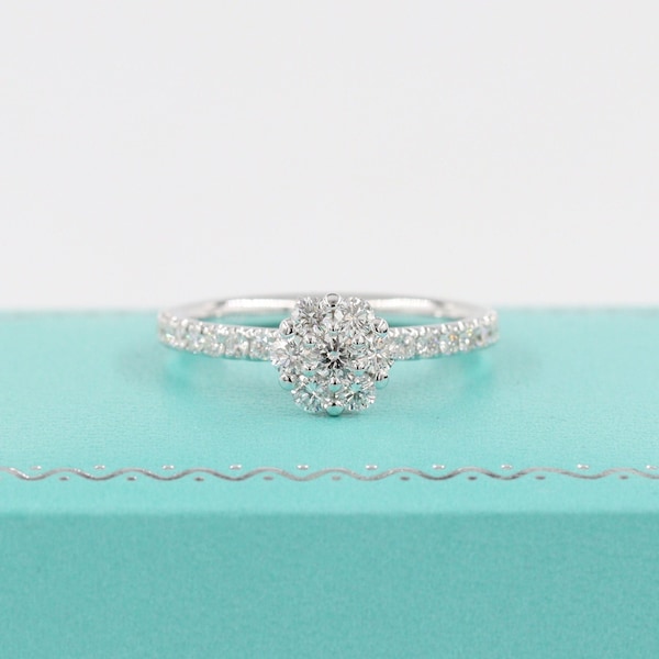 Unique 0.65ct  Natural Diamond Engagement Ring/ Diamond Flower 7mm Ring/Anniversary Ring