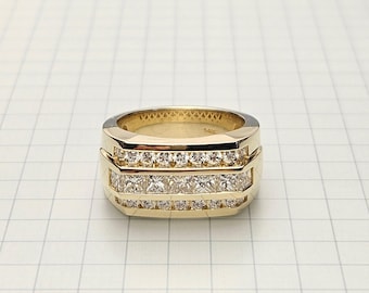 18K Princess Cut & Runder Naturdiamant Herrenring / Princess Cut Diamant Herrenring / Jubiläumsgeschenk