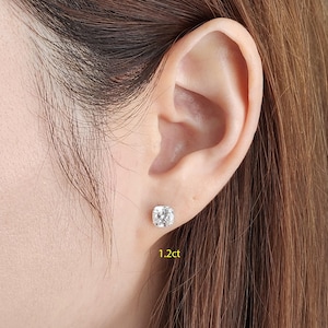 Solitaire Cushion Cut Diamond Invisible Set Earring/Lab Diamond 1ct Solitaire Single or Pair Earring/ Minimalist Earring/Anniversary Gift