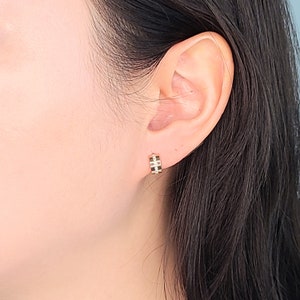 Diameter 9.2mm Diamond Earrings/ 4.5mm Width Hoop Earrings/Diamond Huggies / 14k Gold Diamond Huggie Hoops/ Cartilage Hoop/Anniversary Gift