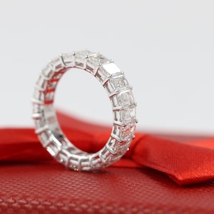 5.5ct Emerald Cut Diamond Wedding Band: 14K Gold Double Wire Setting