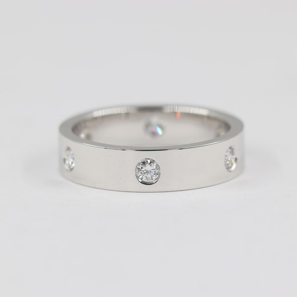 14K Gold Flat Natural Diamond 5mm Wedding Band: Unisex Anniversary Ring