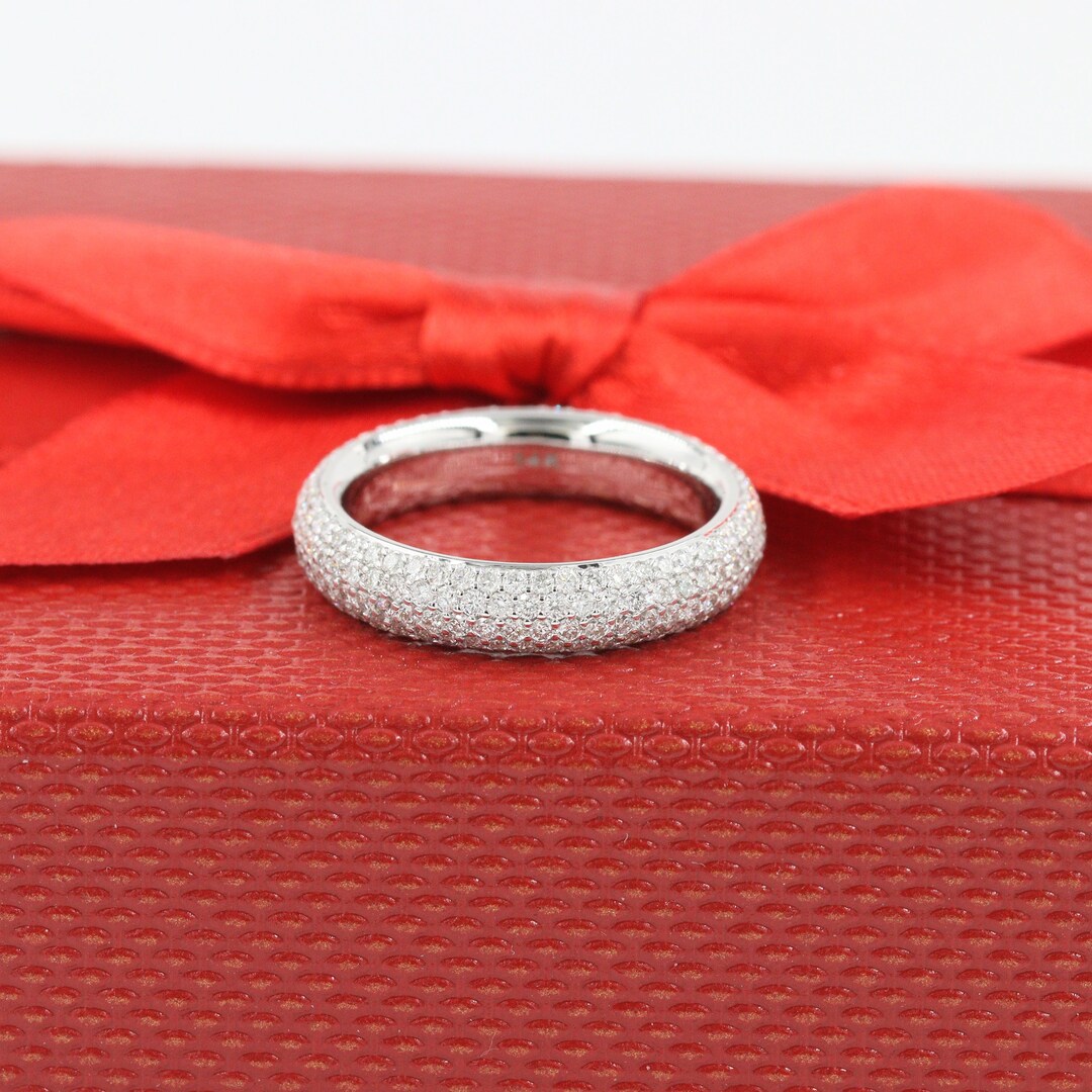 14K Gold Diamond Eternity Band: 4mm Stackable Wedding Ring - Etsy