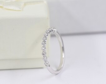 Half Way Eternity Single Prong Wedding Band/Natural Diamond Wedding Ring/Stackable Diamond Band/ Wedding Ring/Gift for her