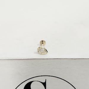 May include: A gold nose piercing with a teardrop-shaped diamond.