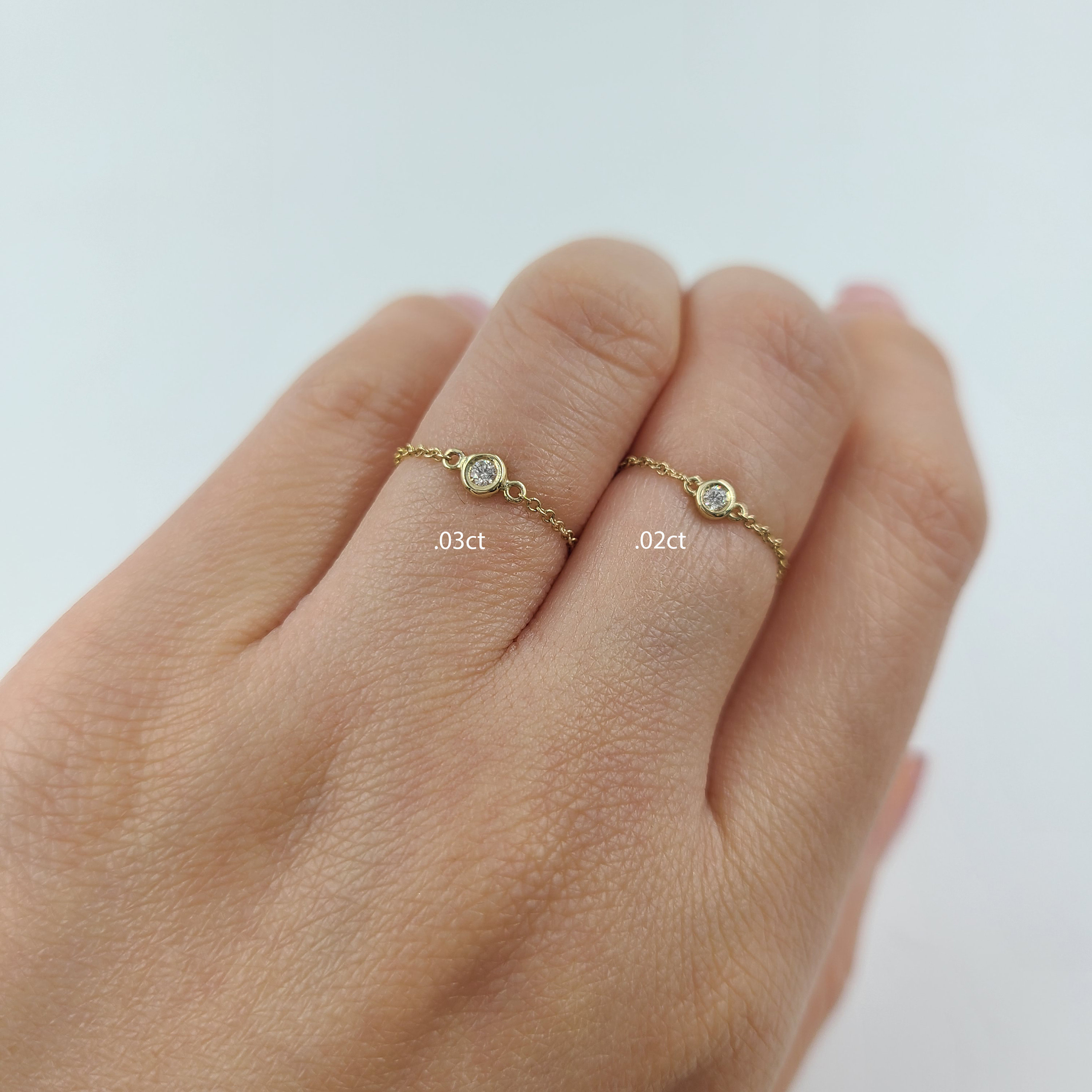 ベゼルセット 0.03カラット ダイヤモンド 14K ゴールドリング：上品な 