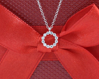 Runder Diamant Anhänger / 14k Gold Diamant Halskette / Diamant Kreis Halskette / Kreis Diamant kleiner Anhänger / Jahrestagsgeschenk für Sie