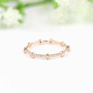 Natural Diamond Ring/Minimalist Anniversary Diamond Ring/Stackable Diamond Band/Unique Gold Diamond Ring Gift for her/Anniversary Gift