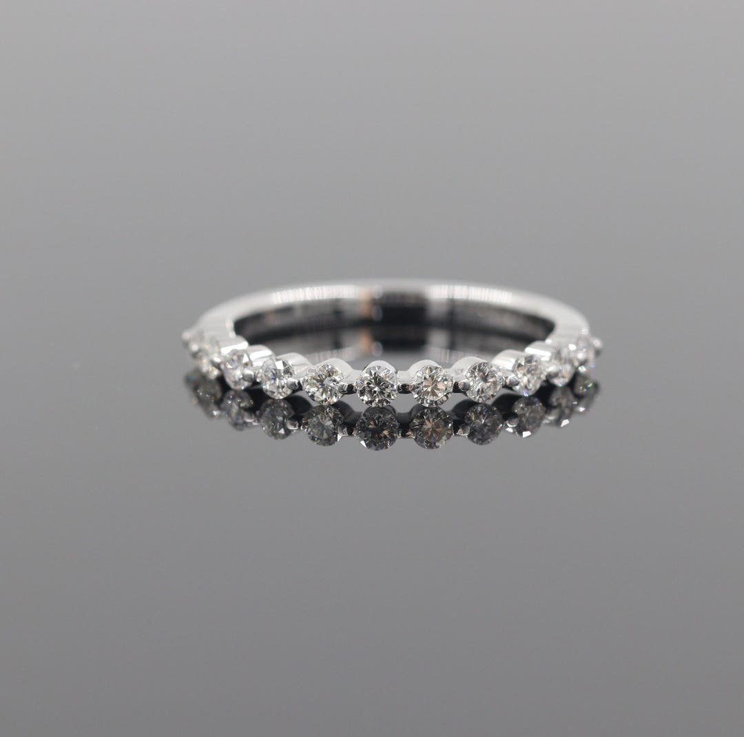 Natural Diamond Half Eternity Wedding Band - 14K Gold Single Prong Ring ...