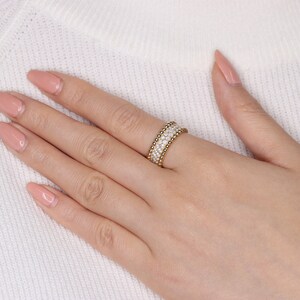 Diamond Double Row Eternity Ring/ 14K Gold Unique Wedding Band/ Double ...