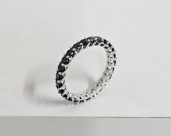 Black Diamond Full Eternity Ring /Stackable Black Diamond Band /Black Diamond Eternity Wedding Band / Diamond Wedding Ring /Anniversary Gift