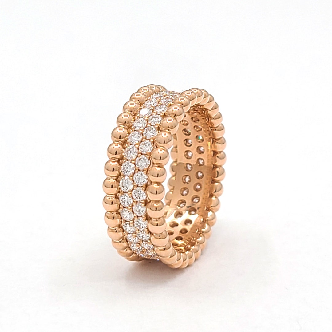 Diamond Double Row Eternity Ring/ 14K Gold Unique Wedding Band/ Double ...