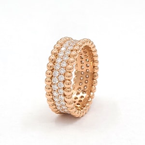 Diamond Double Row Eternity Ring / 14K Gold Unique Wedding - Etsy