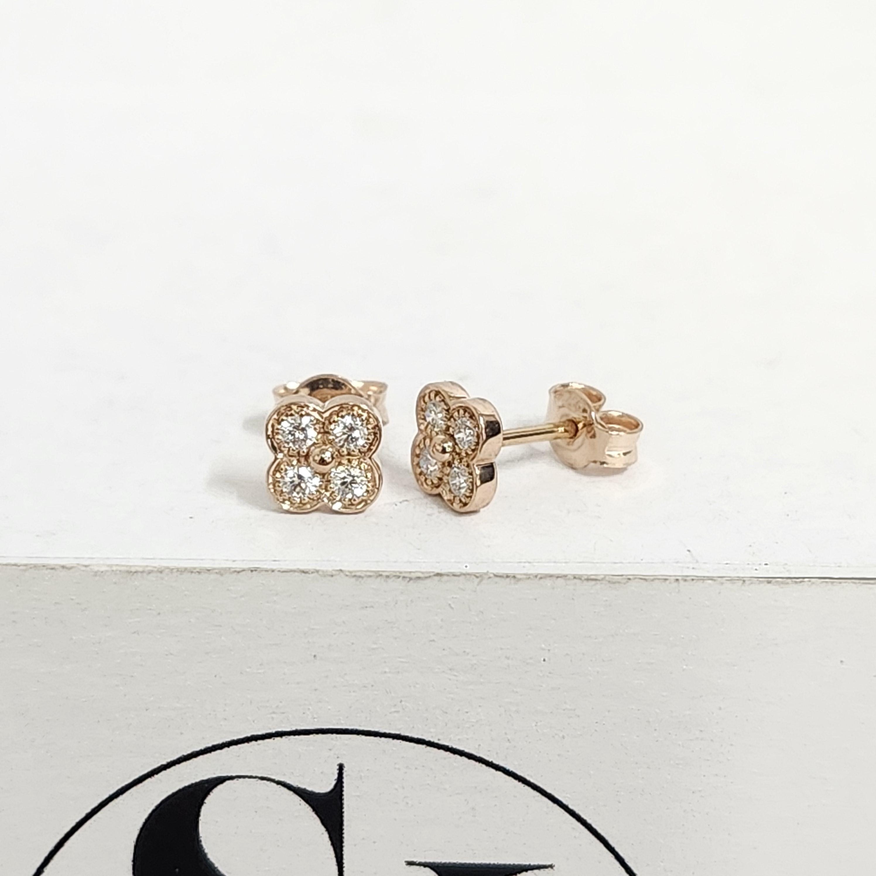 Diamond Clover Earrings/14k ,18K Gold 6.9mm Clover Classic