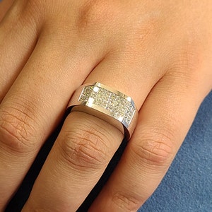 Invisible Set Princess Cut Diamond 1.9ct Men's Ring/Diamond Invisible Set Wedding Band/Gift For Him/Men's Diamond Ring image 2