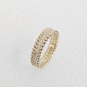 Stackable Double Bead Natural Diamond Ring/14K gold Diamond Eternity Ring/Delicate Full Diamond Bead Wedding Band/Anniversary gift