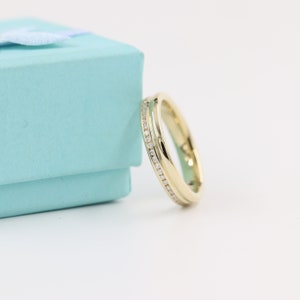 14K Gold Lab Diamond Wedding Band: Full Eternity Channel Ring