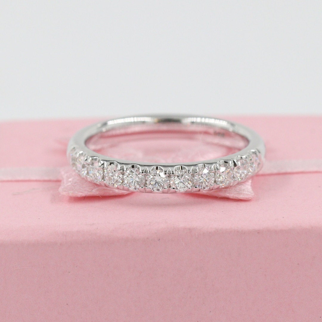 14K Gold Natural Diamond Wedding Band: Half Eternity Anniversary Ring ...
