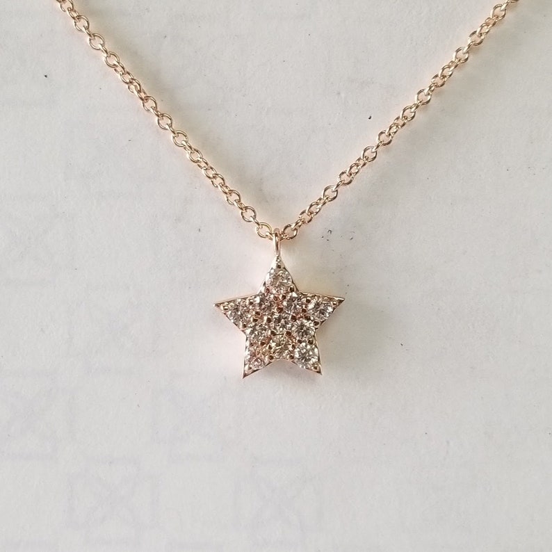 Diamanten halsketting/ster diamanten hanger/14k Solid Gold Star diamanten halsketting/minimalistische ketting/ster hanger afbeelding 4