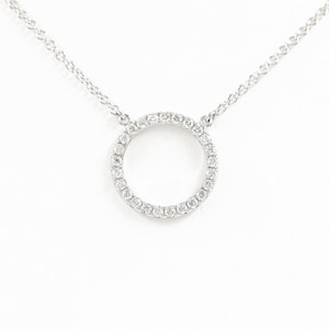 13mm Open Circle Diamond Necklace/Circle Pendant/14k Gold Natural Diamond Necklace/Simple Dainty Diamond Necklace/Anniversary Gift