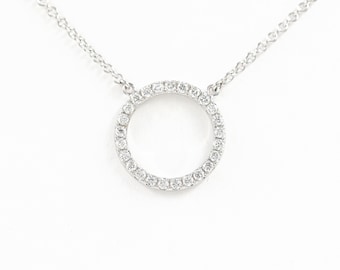 14k Gold Diamond Circle Necklace: Dainty Anniversary Pendant