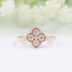 Natural Diamond Small Clover Ring/Platinum,14K,18K gold Diamond Clover Ring/9.7mm Clover Classic Ring/Diamond Clover Ring/Anniversary Gift