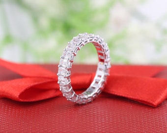 3.8ct Emerald Cut Diamond Ring/Natural Emerald Cut Diamond Wedding Band/Stackable Double Wire Setting Wedding Ring/Anniversary gift