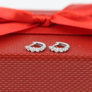 Single Prong Mini hoop Natural Diamond earring/Small Cartilage Hoop earring/Diameter 9mm Diamond Hoop Earring/Anniversary gift