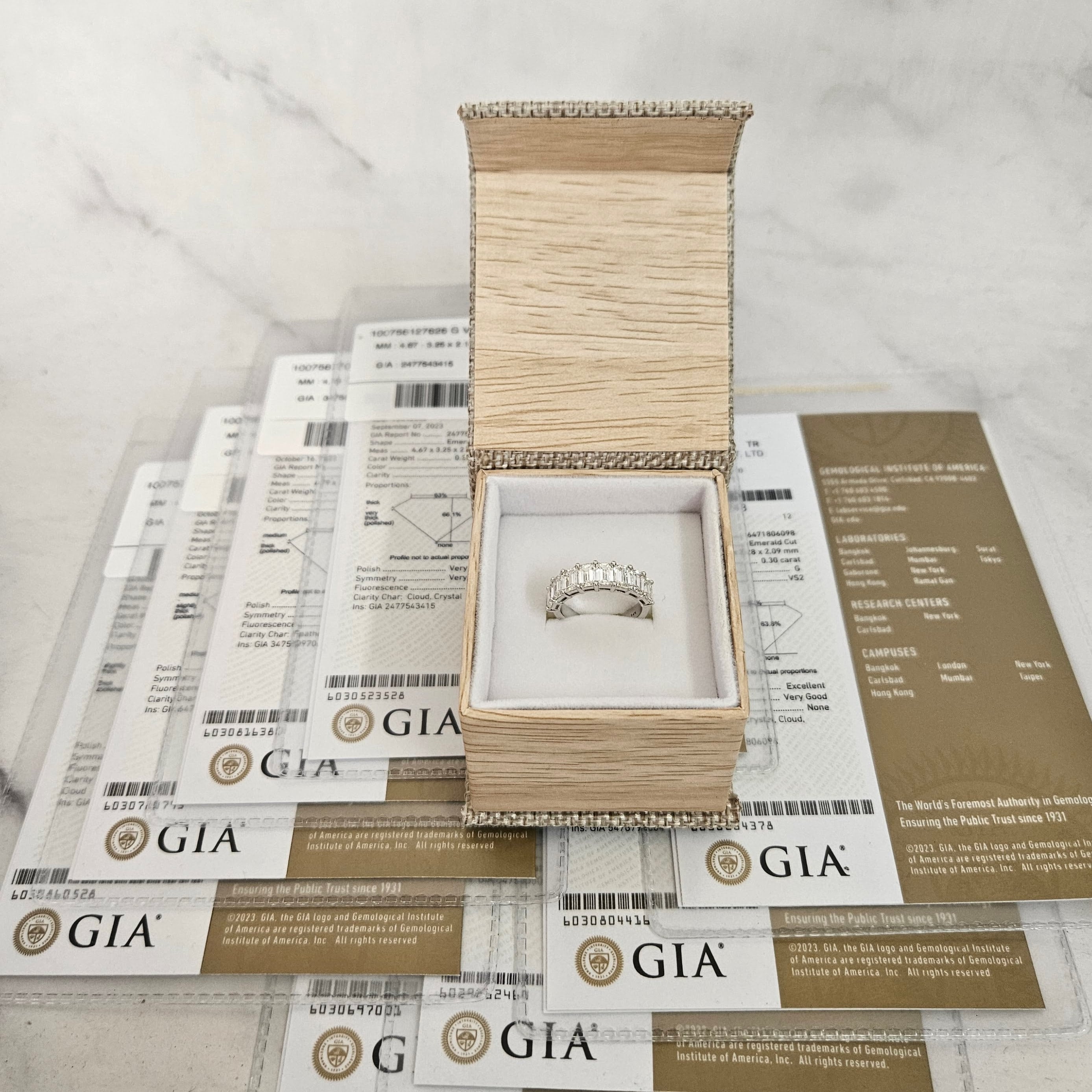 GIA Emerald Cut Diamond Ring: 14K Gold Half Eternity Wedding Band